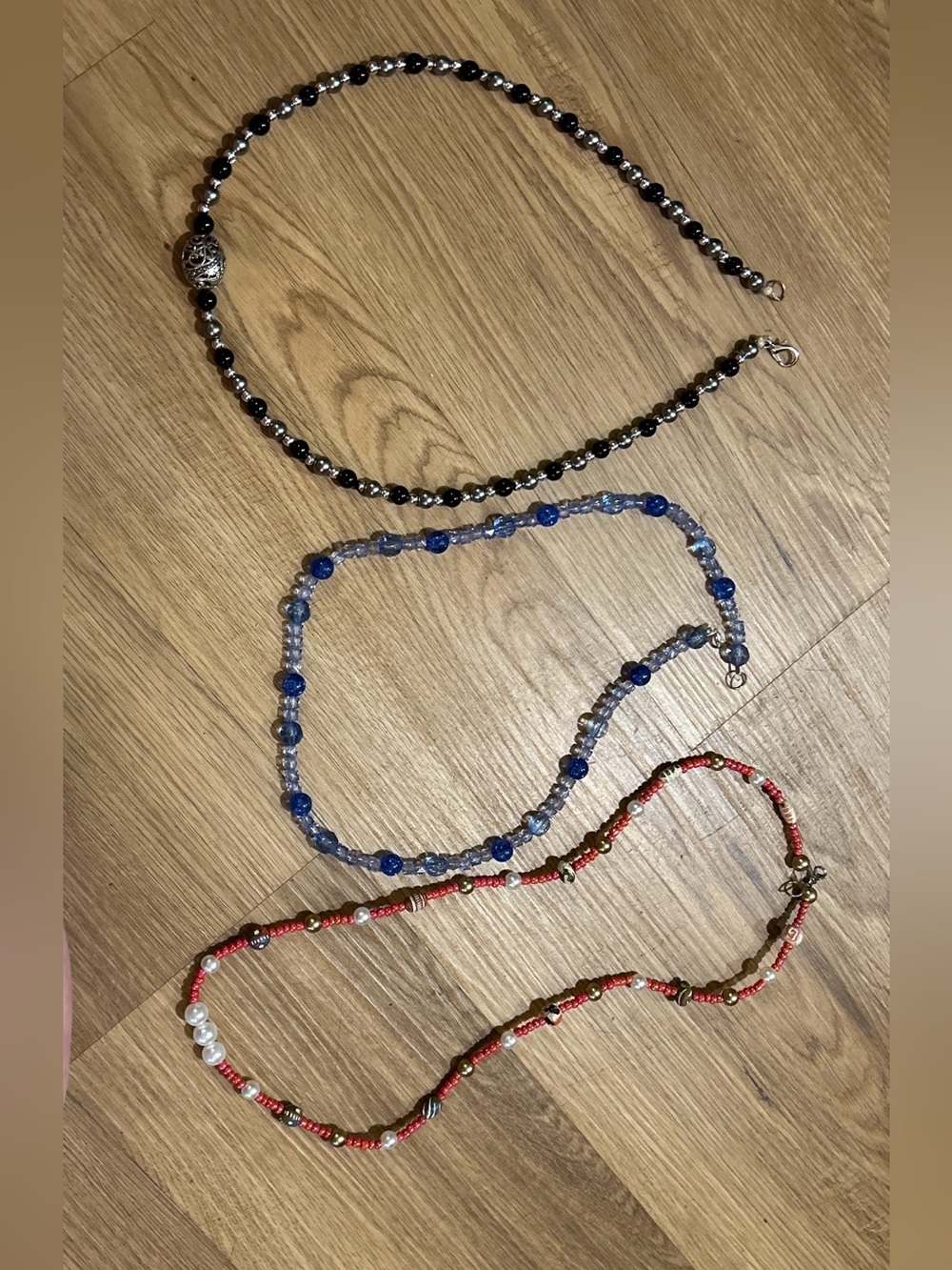 Handmade Blue, Black, and Red Beaded Necklace Set